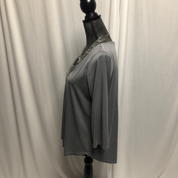 Green Envelope Los Angeles Top Womens Size Large Gray Partial Zip Shirt Blouse - Picture 3 of 6
